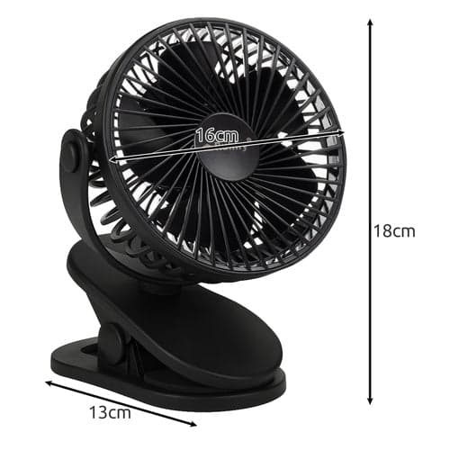 Wireless Clip Fan USB-C 360° Adjustable 3 Modes 1200 mAh Black