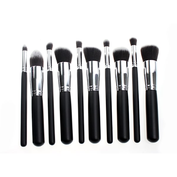 10 Professional Makeup Brushes, Makeup Set - Silver