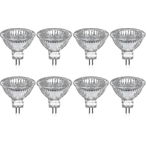 Förpackning med 8 halogenlampor Gu5.3 Mr16 35w 12v dimbar - Varmvitt 2800k, 400 lumen, glasöverskydd