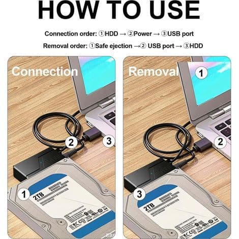 SATA til USB 3.0-kabel, SATA til USB 3.0-adapter for 2,5\" og 3,5\" HDD/SSD-harddisker, 5 Gbps ekstern harddiskadapterkabel kompatibel med Windows