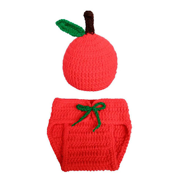Rea  Nyfödd Baby Äpple Stickad Virkad Kläder Kostym Foto Fotografering Rekvisita Outfit