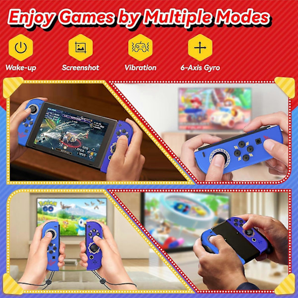 Kontroller for Nintendo Switch, erstatning for Switch-kontroller med dobbel vibrasjonsstøtte, vekking og skjermbilde