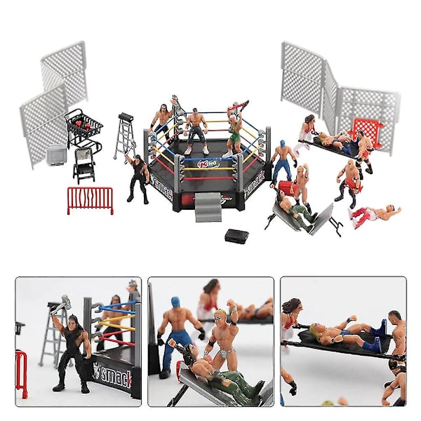 Ultimat 33-delad brottningslekset för barn, WWE Wrestler Warriors leksaker med ring och realistiska tillbehör, roliga miniatyrfigurer för slagsmål