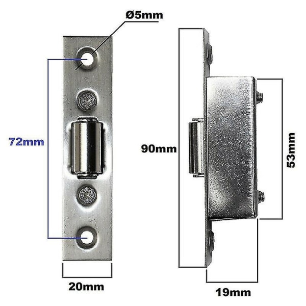 Justerbar Rullefang Satin Mortise Dør Fjærkule Lås Rustfritt Stål (sølv) (1 stk), bz