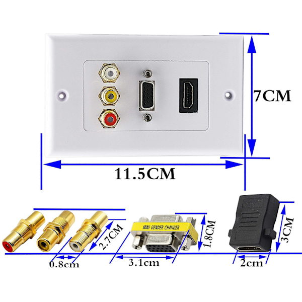 3RCA+HDMI+VGA Väggplatta HDMI Komponent Komposit Ljud Video Laddningsuttag Vägguttag (3RCA & HDMI & VGA) RCA&HDMI&VGA