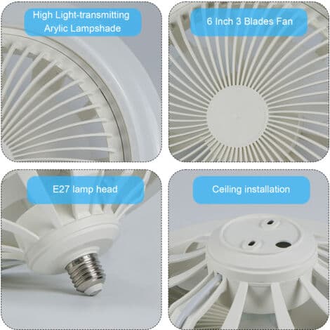 Loftventilator, E27 lampehoved + 3 hastighedsjusteringer, egnet til børneværelse, soveværelse med LED-ventilatorlys