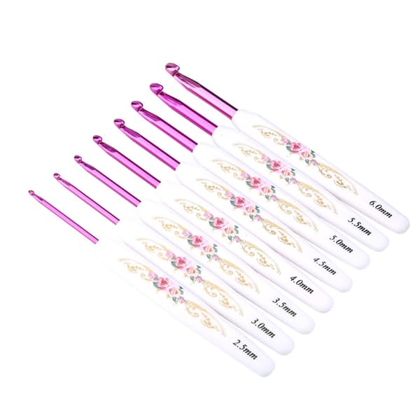 Aluminum Crochet Hook Set with Soft Floral Pattern (Large), 8 Pcs