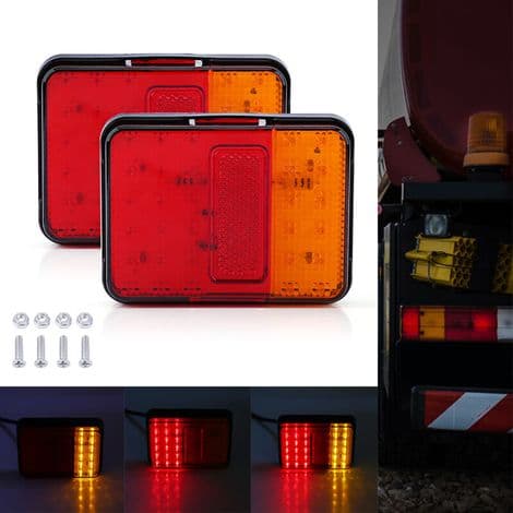 2 stk. 12V 30 LED baklys for tilhenger, lastebil, båt, rød og gul