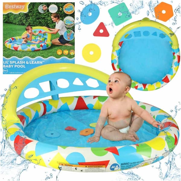 Oppustelig babypool 45 L med formsorterer, 5 skumklodser, 8 mdr.+