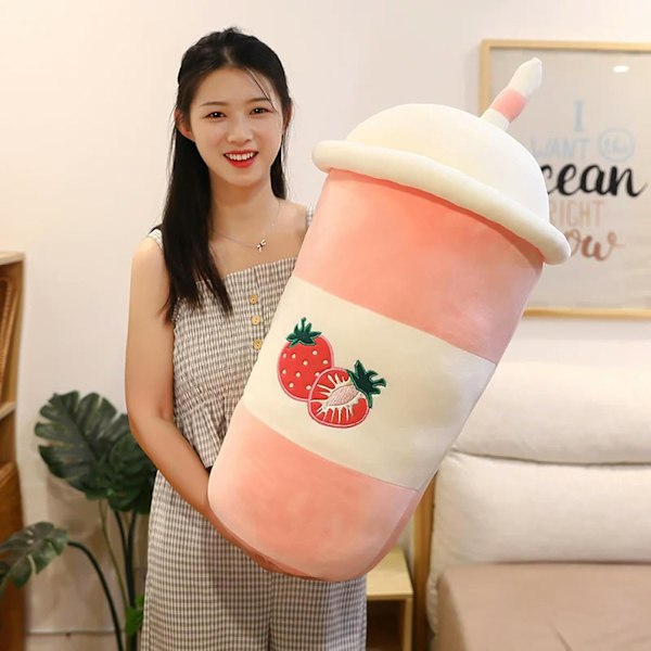 Söpö Avocado Sitruuna Mansikka Tee Juoma Pehmolelu Hedelmä Tyyny Kawaii Bubble Tea Tyyny Luova Koriste 25cm - Keltainen Hymy