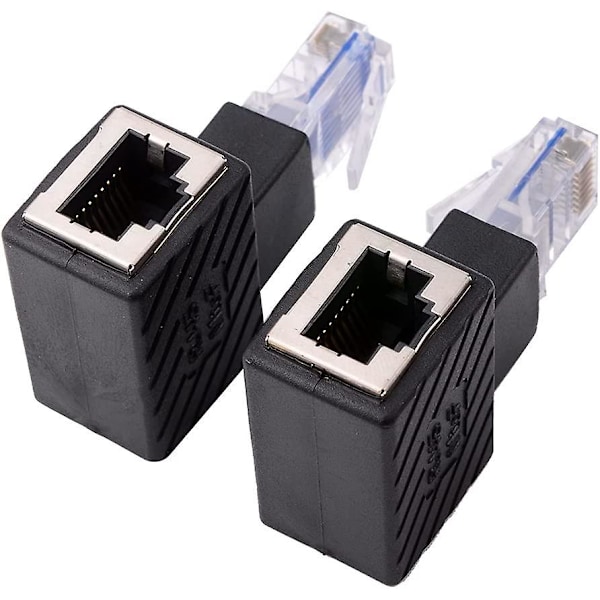 2 stk. 90 Graders Ethernet Adapter Højre+Venstre Vinkel Rj45 Stik til Stik Adapter Afskærmet Netværk Patch Forbindelse Kompatibel med Cat5 Cat6