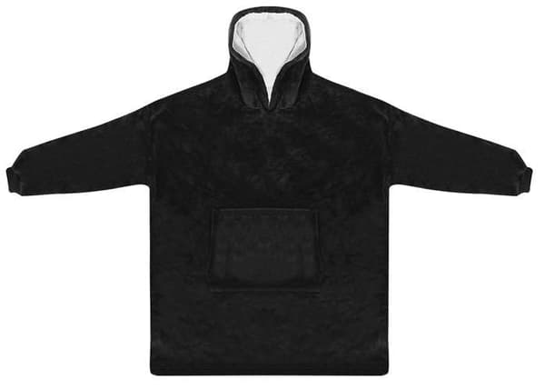 Filt-sweatshirt XXL med hætte og lomme sort 190x120 cm