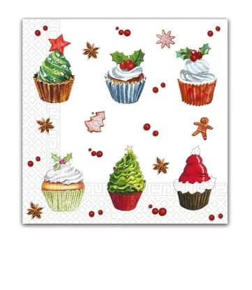 Julecupcakes i serviett 20 stk 33x33 cm
