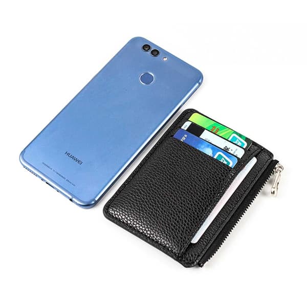 Spacious Card Holder with Zipper 9 Compartments Wallet Leather Brown