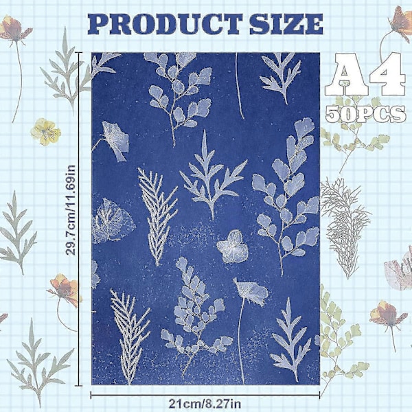 50 Ark Sunprint Papirsæt Hvidt Sensitivitetspapir DIY Trykpapir (a4/8,27 X 11,69 Tommer)-AJ
