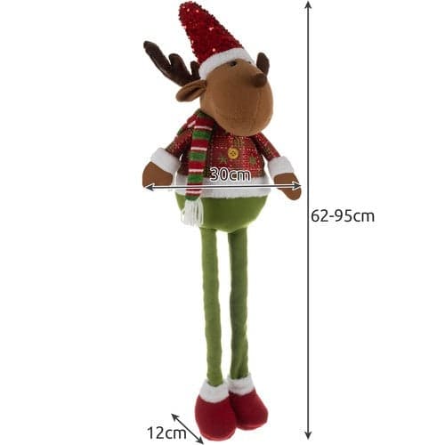 Telescopic Christmas Reindeer Decoration 62-95 cm Polyester Red/Green/White
