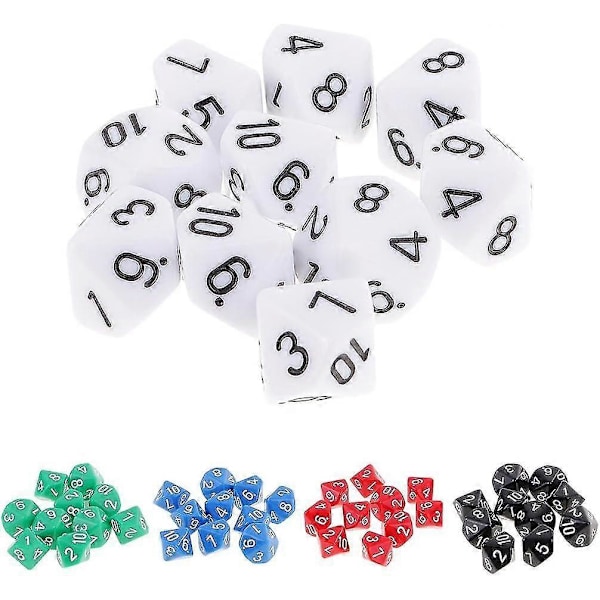 10 stk. 10-sidet D10 Polyhedral Terning til og Spil Gave Hvid