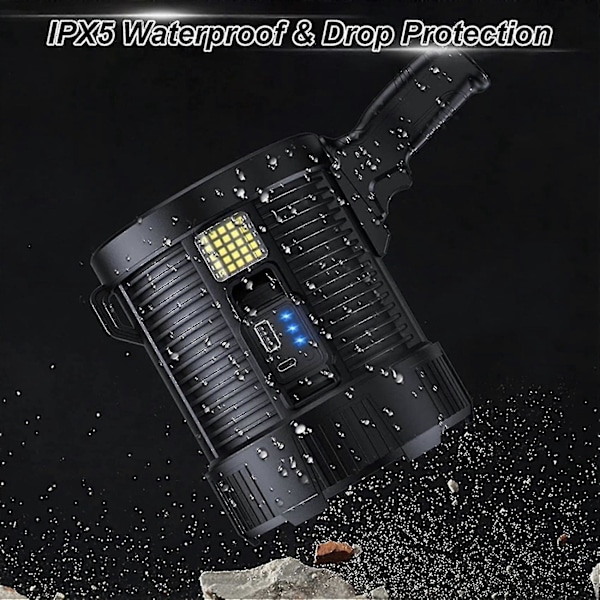 Laddningsbar Spotlight, 100000 Lumen LED-spotlight Handhållen Ficklampa Super Utomhus Solcellslampa