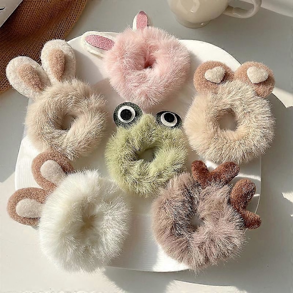 4 kpl söpöjä pehmoisia hiuslenkkejä scrunchie-hiuslenkkejä taaperoille, söpöjä pörröisiä joustavia hiuslenkkejä, hiusrenkaita, kawaii-hiusklipsejä, vihreä, pinkki, valkoinen ja ruskea 7,5*11cm