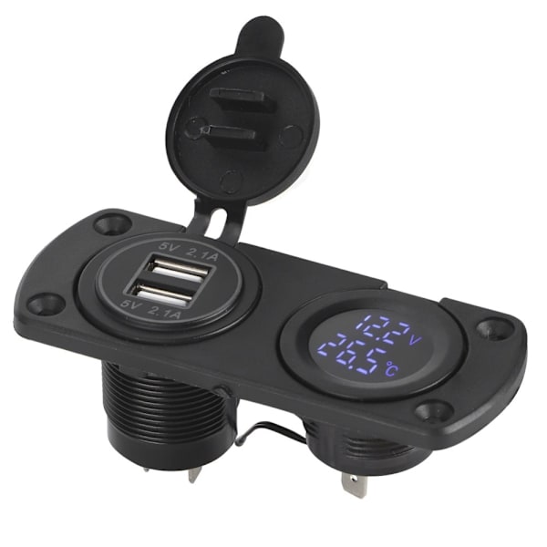 Temperature Voltmeter Charger Car Dual USB 12V Power Socket Cigarette Lighter Socket Blue