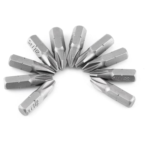 PH2 magnetiske krysshode skrutrekkerbits, 25 mm lang sekskantet skaft, 1/4 tomme, 10 stk
