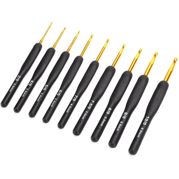 Crochet Hook Set with Black Handle - 9 Knitting Tools for Sweaters, Sewing, and Crafts