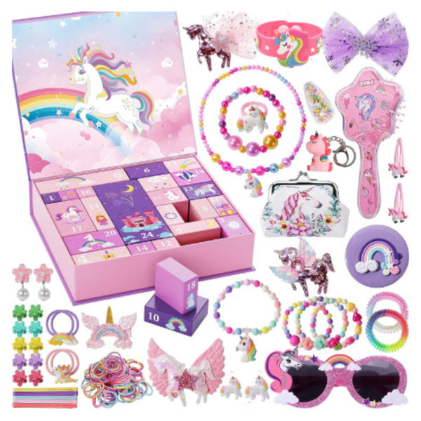 Julekalender med 24 dages nedtælling til jul - Enhjørning Poke Blind Box Legetøj, en gave, som piger ser frem til! -QC-066 Pink Enhjørning