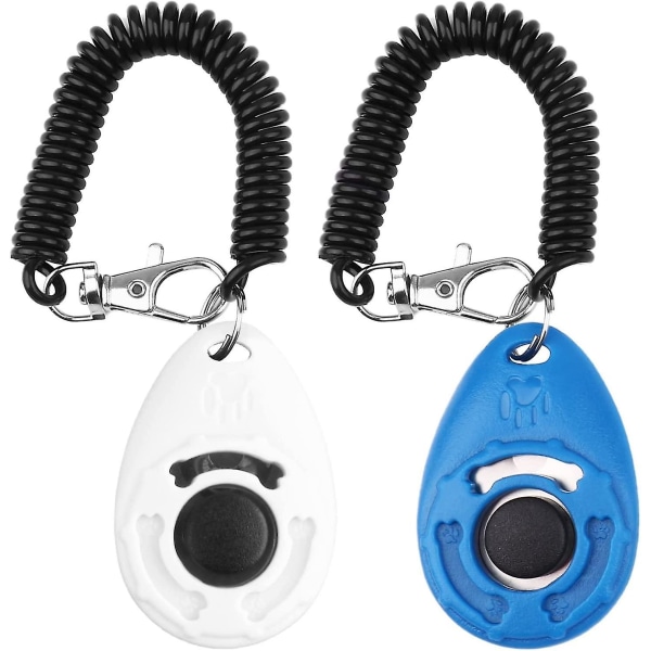 Dog Clicker, Clicker With Large Button, 2 Piece Dog Clicker Set For Dog Training Dog Training Also For Cats Horses (blue And White)