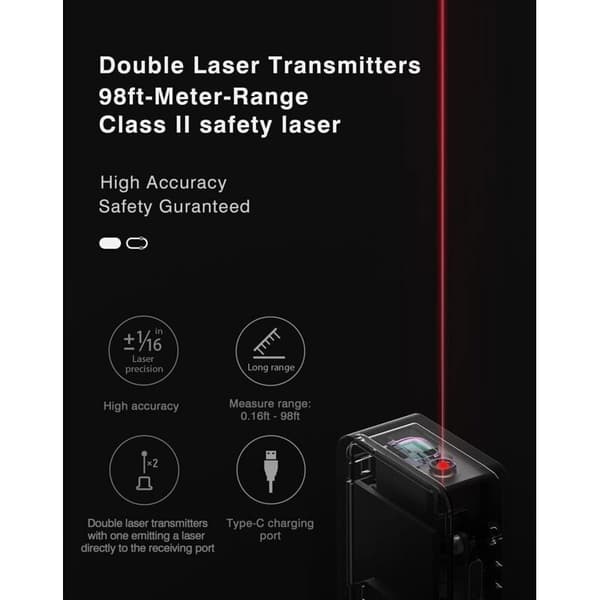 30m Laser afstandsmåler – ±2mm nøjagtighed – OLED-skærm – Bluetooth til Mi Home App-forbindelse – 0,2s hurtig måling