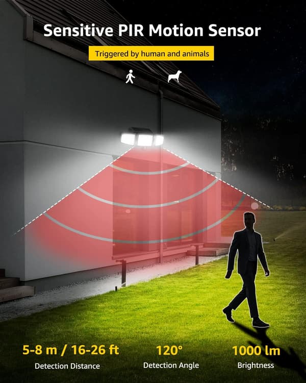 72 LED solcellelamper utendørs bevegelsessensor 1200LM 6500K, 360° roterbar
