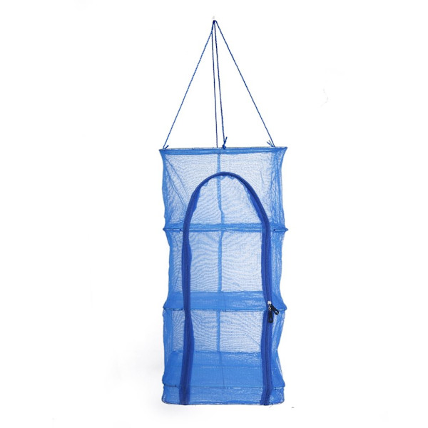 4-Layer Foldable Hanging Drying Rack with Zipper - Blue Mesh