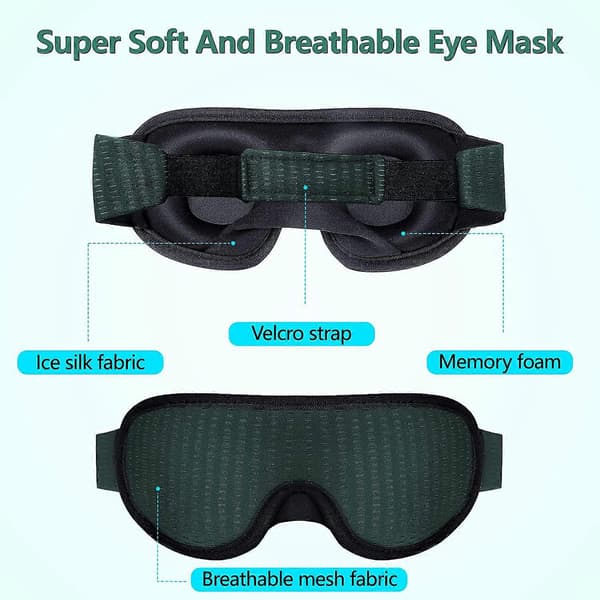 Natmaske Sovemaske Blindfold Nat Cahce Øjne til Sovning Memory Foam 3D Konturformet Pasform, Grøn