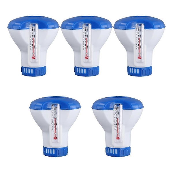 5 stk. Flytende klor tablett dispenser for svømmebasseng med termometer, automatisk pilleboks for spa-basseng