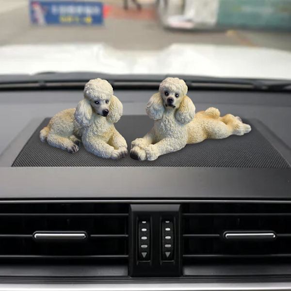 Pudelhundstatyett Djurfigur Vardagsrumskontorsdekoration Beige