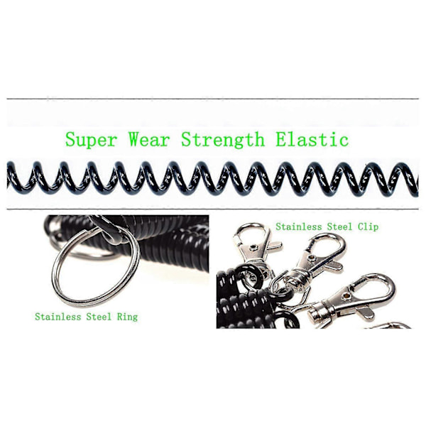6-pack Färgglada Flexibla Stöldsäkra Spiralband Stretch Tether Säkerhetsnyckelring med Clip - Färg Slumpmässig - 1374