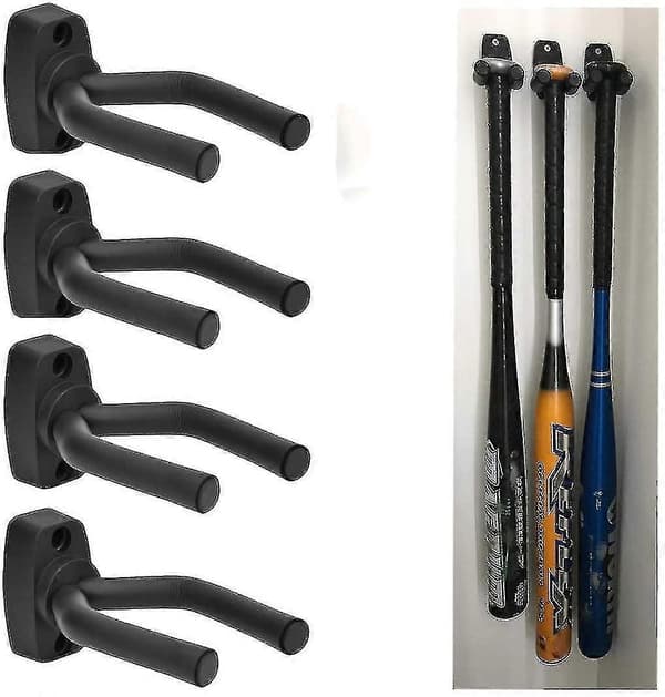 4-pack Väggmonterad Vertikal Basebollträhållare, svart