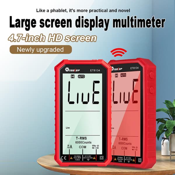 Digitalt multimeter med hele 4,7 tommer LCD. Rød