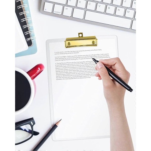 Akryl Clipboard Holder, Klar Akryl Clipboard, 3 Stykker Mode Design A4 Clipboard, Clipboard med Klemme (Guld)