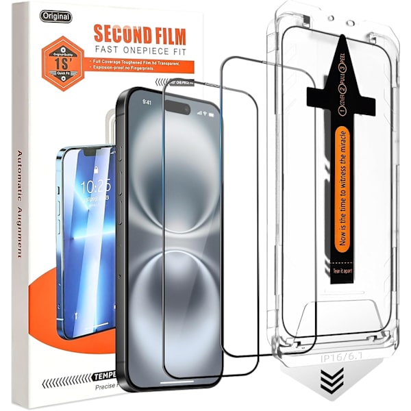 2-pack Screen Protector compatible with iPhone 16 - Mounting Frame