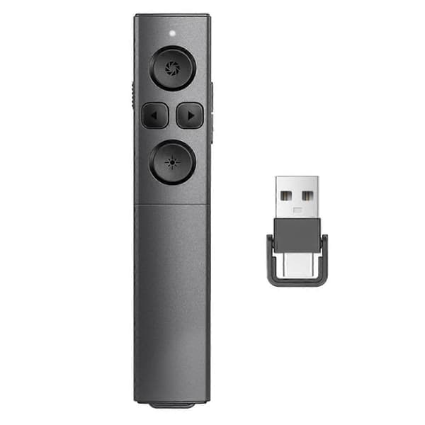 Presenter Clicker Trådlös PPT-klicker, 2-i-1 USB A/C Powerpoint-klicker för volymkontroll av bilder