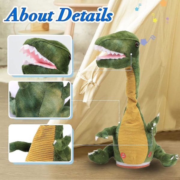 Dansande dinosaurie leksak upprepar vad du säger pratande T-rex leksak vricka sjunga imitera vridande interaktiv animerad leksak talande plysch gåva för barn B
