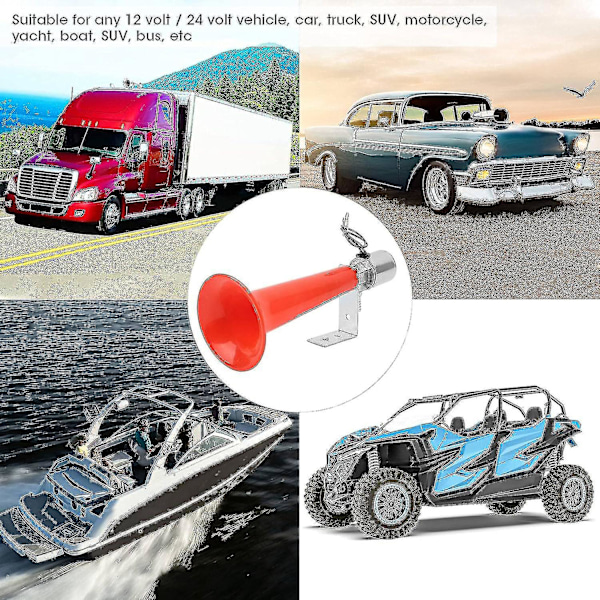 Universal Tyrkisk Fløjtehorn, 12v 24v Luft Horn til Lastbiler 180db Rød Horn Formål 12v/24v Caravan Tryk Biler Suvs Motorcykler Tyrkisk Fløjtehorn