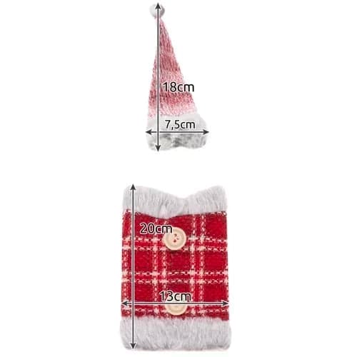 Juleflaskedeksel med lue, rød/grå polyester, passer til vin- og spritflasker