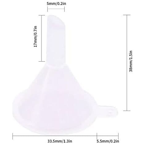 Liten mini klar plasttrakt for parfymeflasker, oljer og prøver -