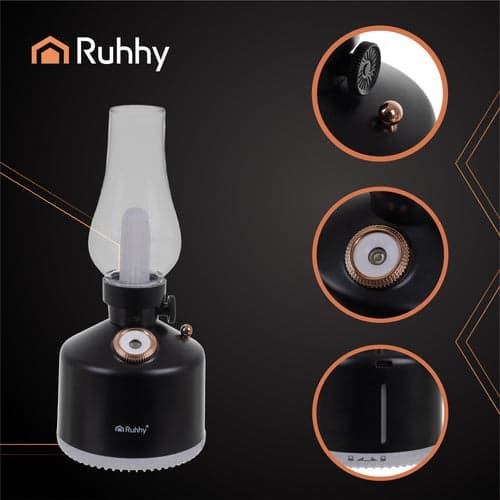 Luftfugter 280 ml med RGB natlys 14 farver, USB-C, sort