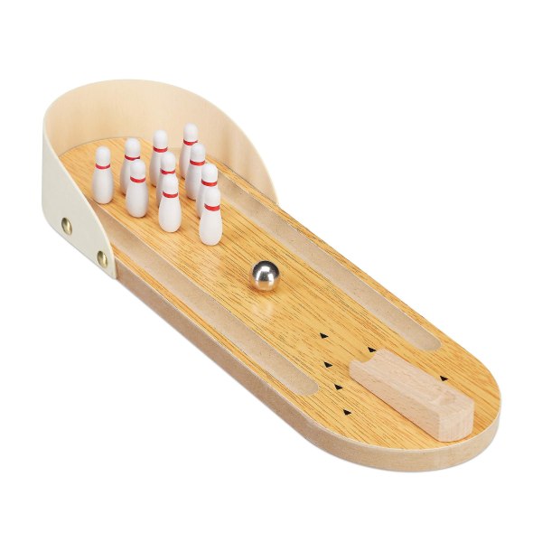 Mini bordsskiva i trä bowlingspel, set med 10 stift, strategispel för vuxna och barn