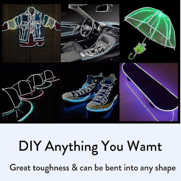 Tråd Kabel Led Neon Jul Dansfest Diy Kostymer Kläder Lysande Bil Ljus Dekoration Kläder Boll Rave 1m/3m/5m X