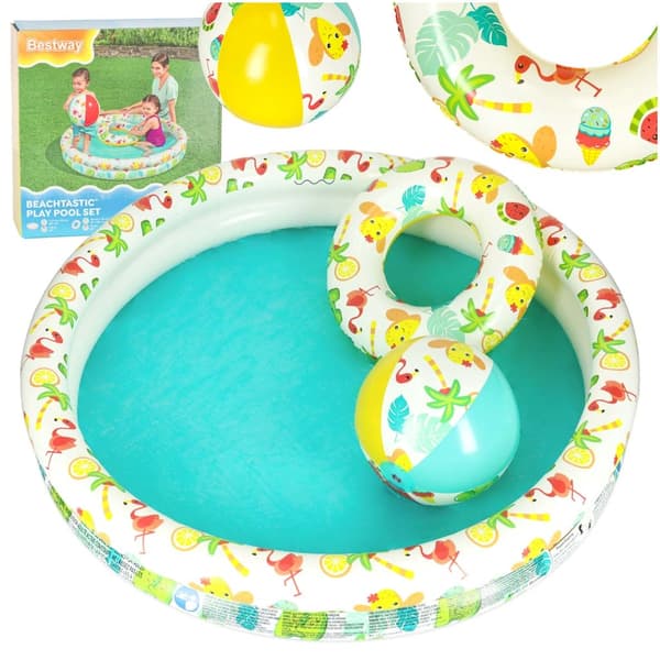 Inflatable Children's Pool Set 3-in-1 122x20 cm with Ring 46 cm & Ball