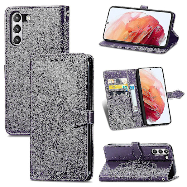 Samsung Galaxy S21 Fe Etui Læder Wallet Cover Præget Mandala Magnetisk Flip Beskyttelse Stødsikker - Violet