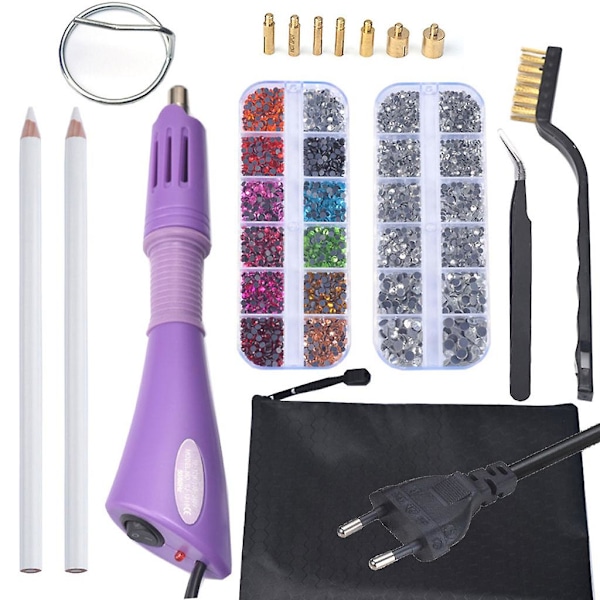 Hotfix Applicator Tool Kit DIY Hot Fix Rhinestones with 7 Tips Support Stand Tweezers Cleaning Brush Wax Pencils Kit